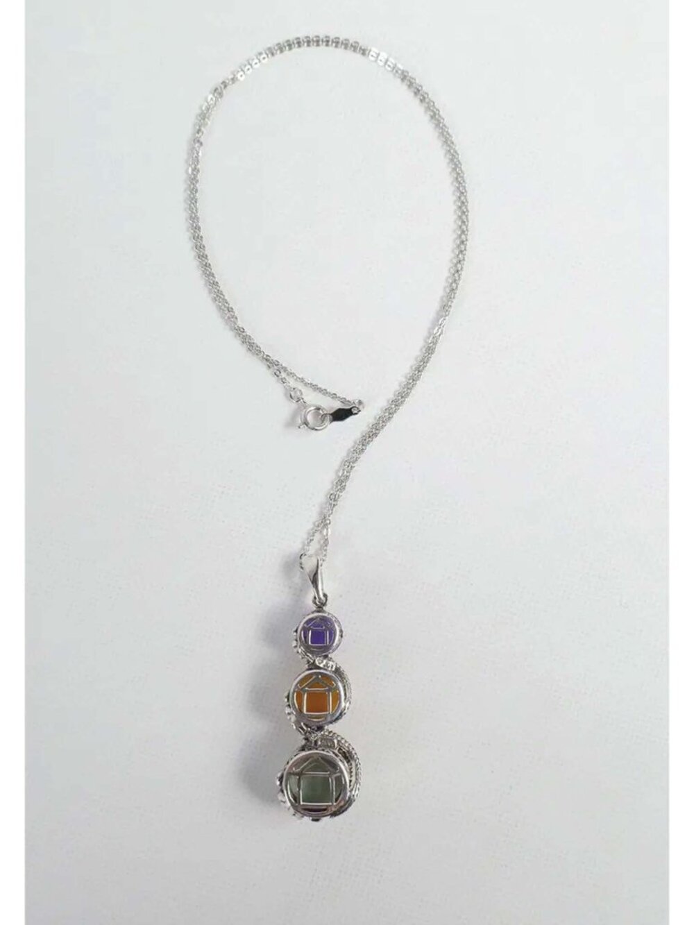 Jade Sterling Silver Tri-color Pendant Chakra 18" Necklace - Picture 16 of 16